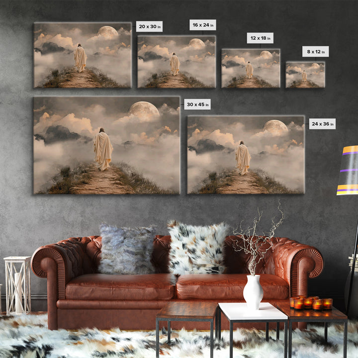 Moonlit Ascent | Framed Canvas Print | Jesus Painting | Christian Art Canvas | Christian Wall Art | Moody Christian Art
