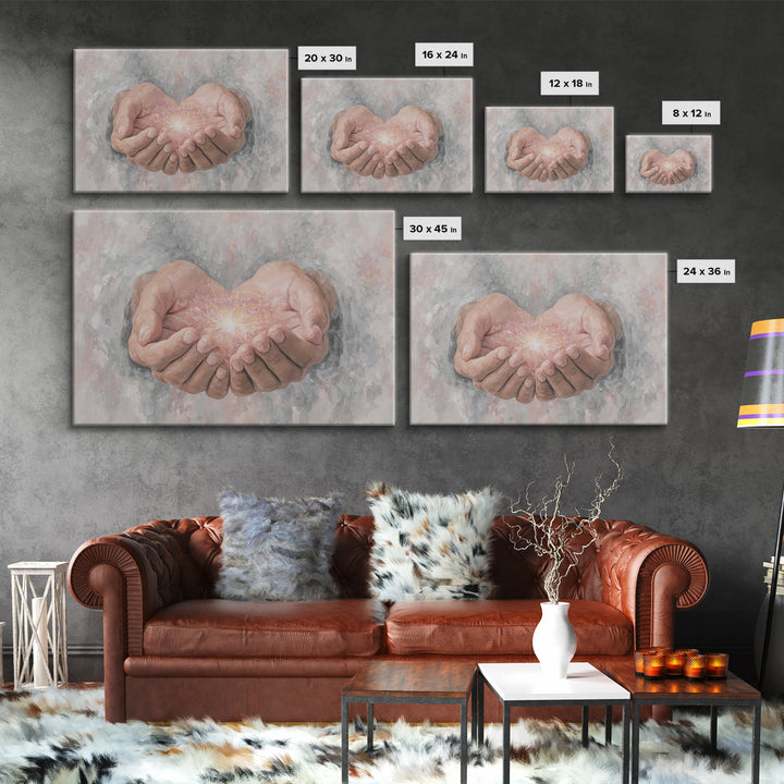 Hands Of Light | Framed Canvas Print | Christian Art Canvas | Modern Christian Art | Jesus Painting | Christian Wall Art | Large Christian