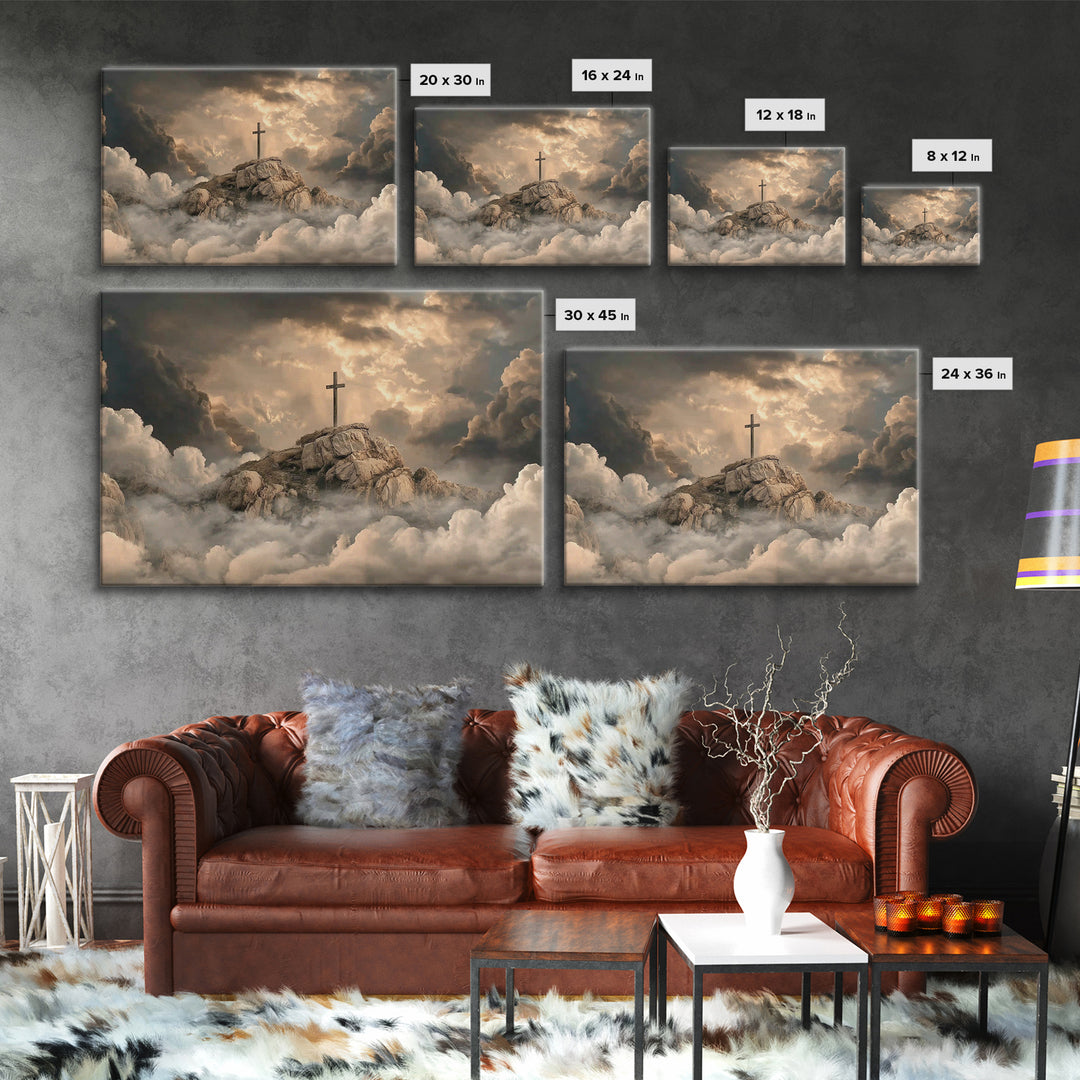 Crosslight Summit | Framed Canvas Print | Christian Art Canvas | Christian Wall Art | Large Christian Painting | Moody Christian Art | Chri