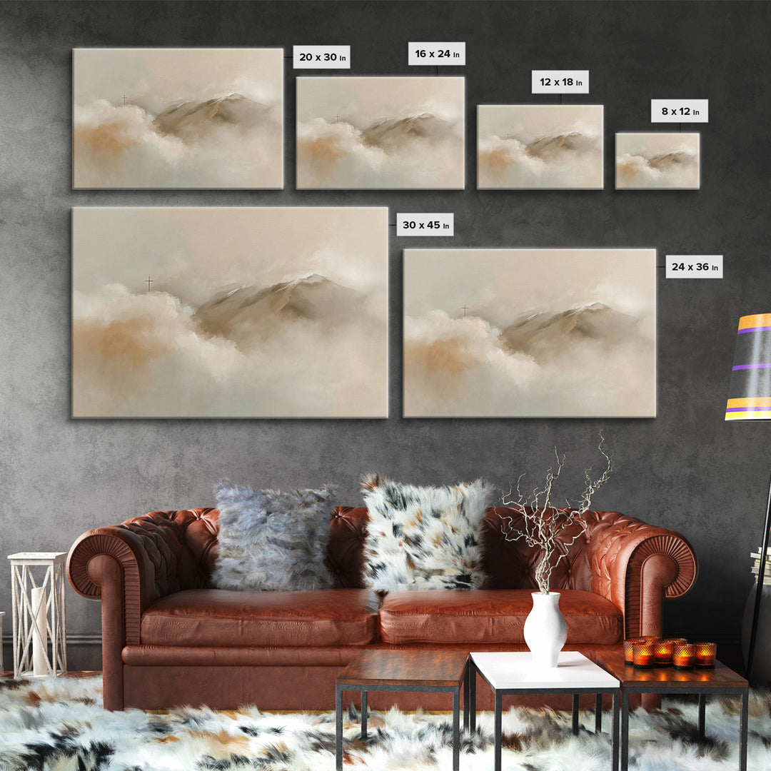 Peaceful Heights – Framed Canvas Print – Minimalist Christian Art – Christian Art Print – Subtle Christian Paintings – Christian Wall Art –