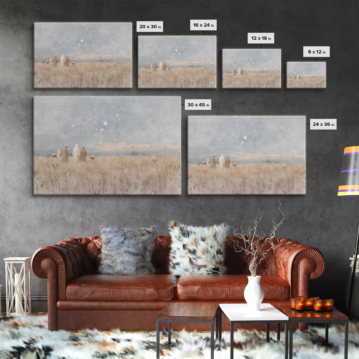 Starry Fields – Framed Canvas Print – Christian Christmas Art – Subtle Christian Art – Christian Art Prints – Pastoral Scenery – Christian