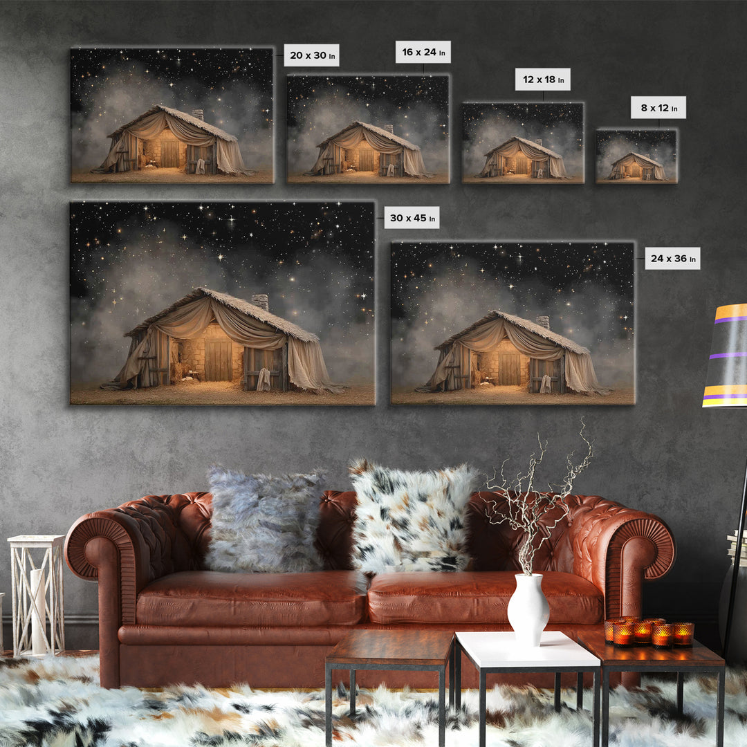 Bethlehem Night Shelter – Framed Canvas Print – Christmas Art – Christian Art Canvas – Christian Wall Art – Christian Christmas Art – Frame