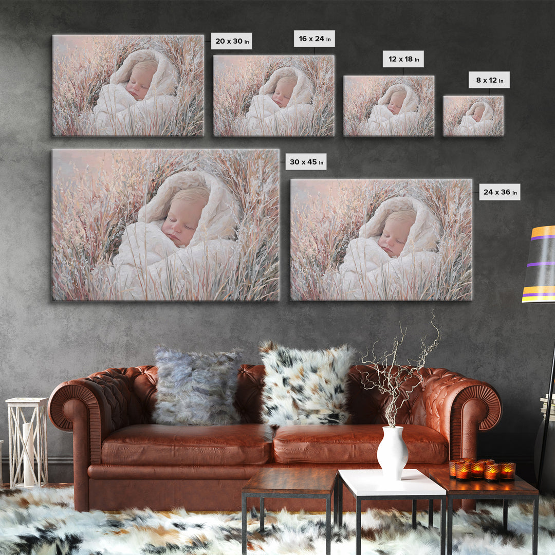 Peaceful Holy Dawn – Framed Canvas Print – Christian Christmas Art – Birth Of Jesus Painting – Christian Art Canvas – White Christmas Art –