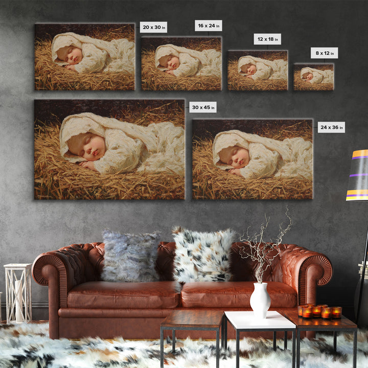 Manger Star Rest | Framed Canvas Print | Jesus Christmas Art | Christian Art Canvas | Vintage Christmas Art | Christian Wall Art | Christma