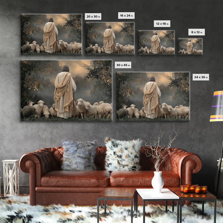Misty Flock Calm, Framed Canvas Print, Christian Wall Art, Jesus Painting, Christian Art Canvas, Christmas Art