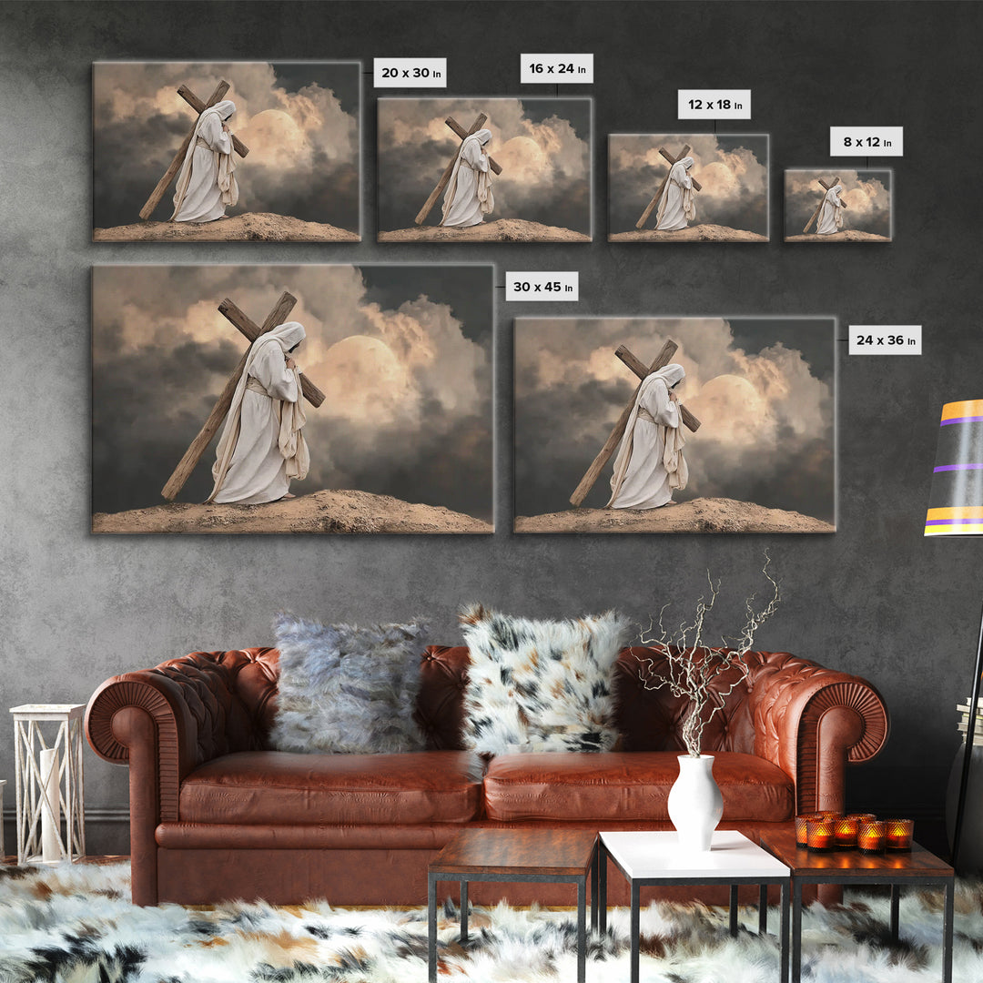 Burden Of Grace – Framed Canvas Print – Christian Art Canvas – Jesus Painting – Christian Wall Art – Modern Christian Art – Christian Decor