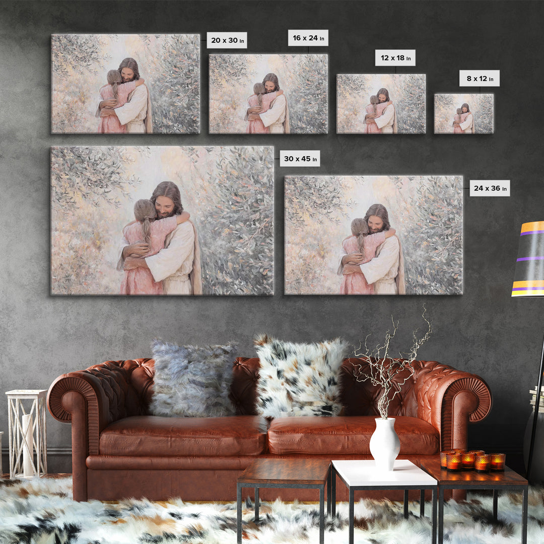 Compassion Embrace – Framed Canvas Print – Jesus Painting – Christian Wall Art – Christian Art Canvas – Christian Gift – Modern Christian A