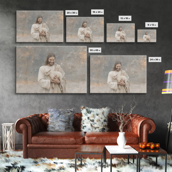 Lamb Of Comfort | Framed Canvas Print | Christian Wall Art | Christian Art Canvas | Jesus Painting | Christian Decorations | Modern Christi