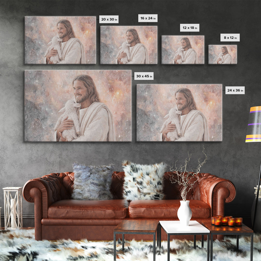 Joyful Shepherd Love | Framed Canvas Print | Jesus Canvas Art | Christian Wall Art | Christian Art Work | Christian Decor | Christian Gift