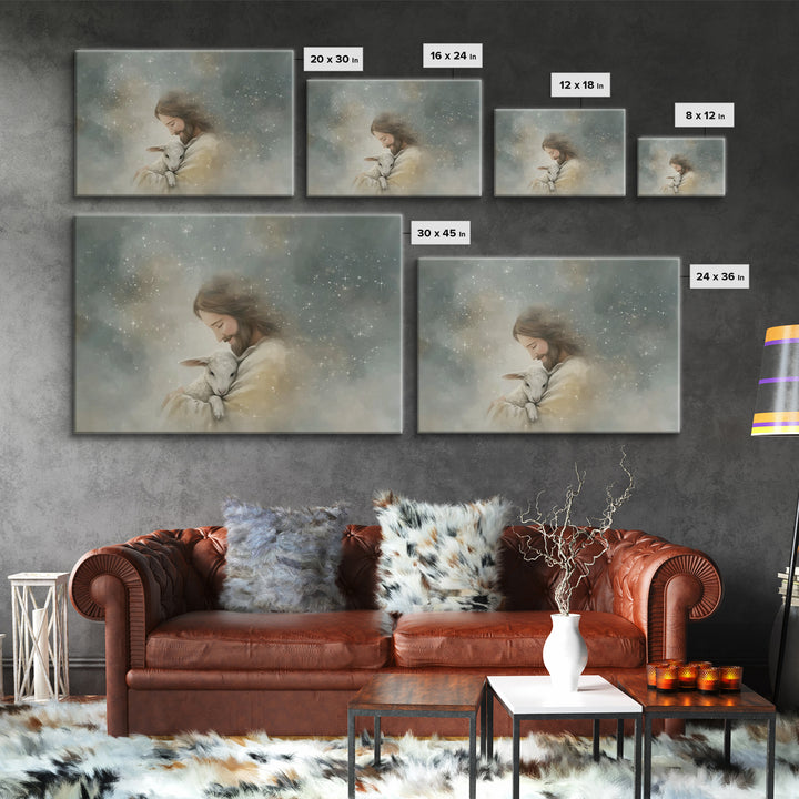Tender Shepherd Glow, Framed Canvas Print, Christian Art Canvas, Jesus Painting, Christian Wall Art, Christian Gift, Subtle Christian Paint
