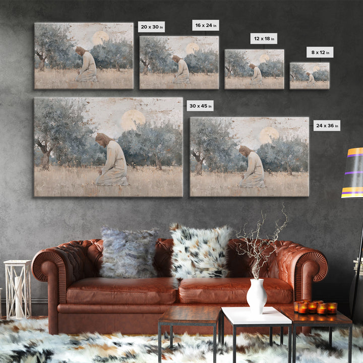Olive Grove Reverence | Framed Canvas Print | Christian Art Canvas | Jesus Painting | Vintage Christian Art | Christian Wall Art | Christia