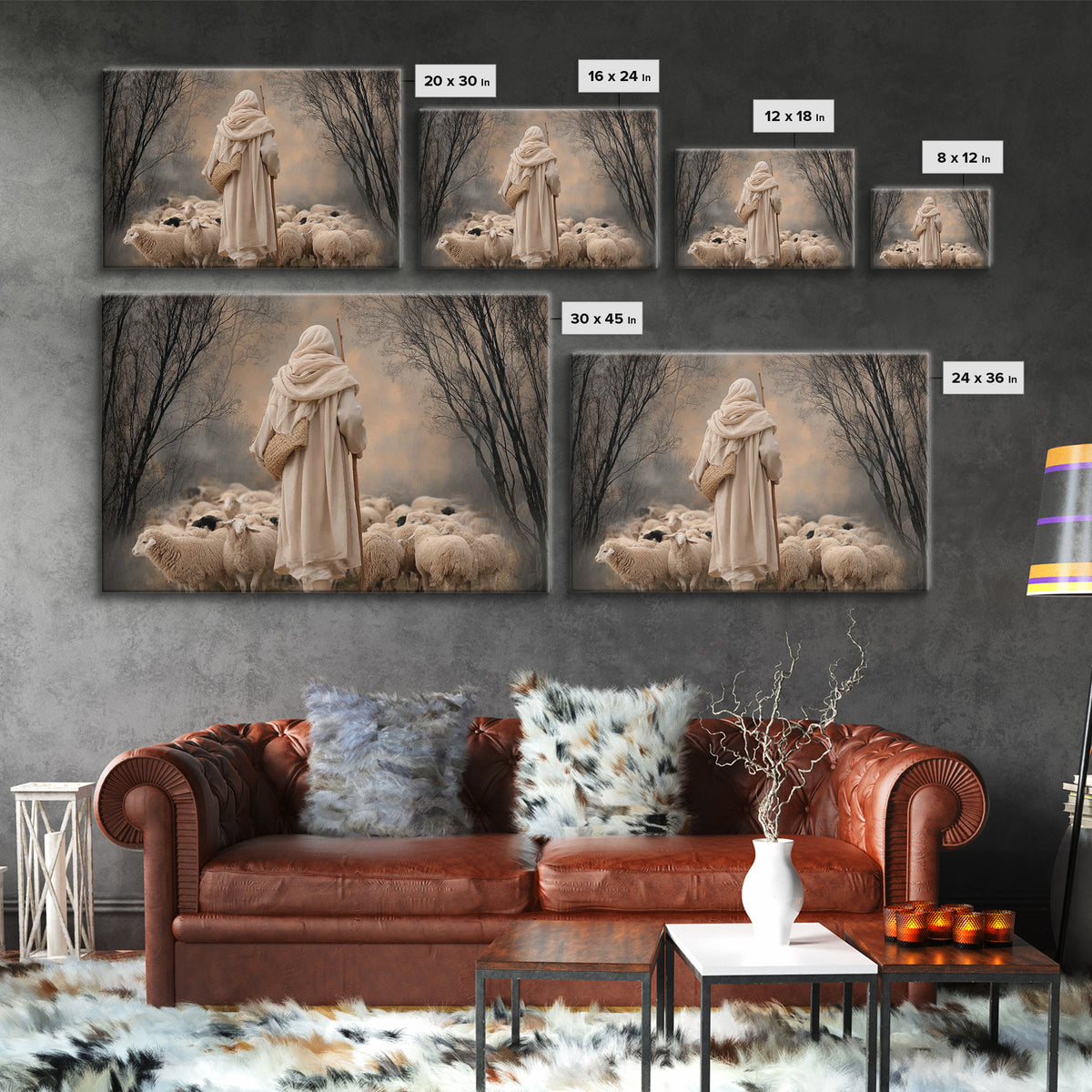 Evening Shepherd – Framed Canvas Print – Christian Art Canvas – Christian Wall Art – Large Christian Painting – Jesus Art Print
