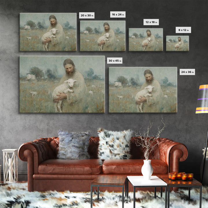 Pastoral Shepherd Calm – Framed Canvas Print – Christian Art – Jesus Painting – Christian Wall Art – Christian Art Canvas – Christmas Art –