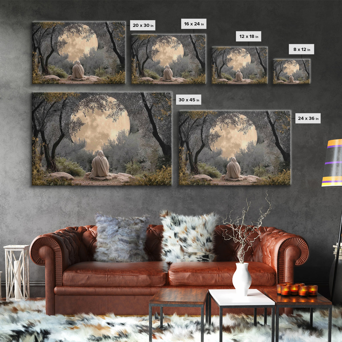 Moonlit Garden Prayer – Framed Canvas Print – Christian Wall Art – Christian Art Canvas – Jesus Painting – Moody Christian Art – Christian
