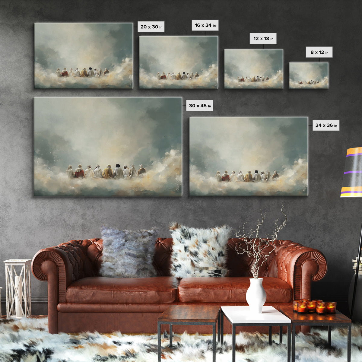 Cloudside Fellowship, Framed Canvas Print, Christian Art Print, Jesus Painting, Christian Wall Art, Large Christian Painting, Christmas Art
