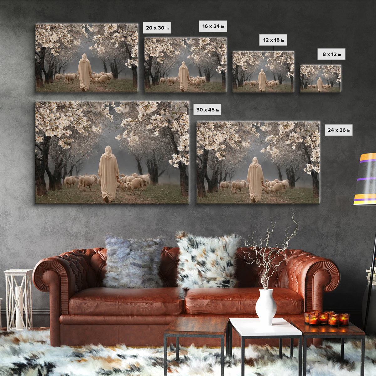 Blooming Shepherd Path – Framed Canvas Print – Christian Art Canvas – Christian Painting – Jesus Painting – Christian Wall Art – Vintage Ch