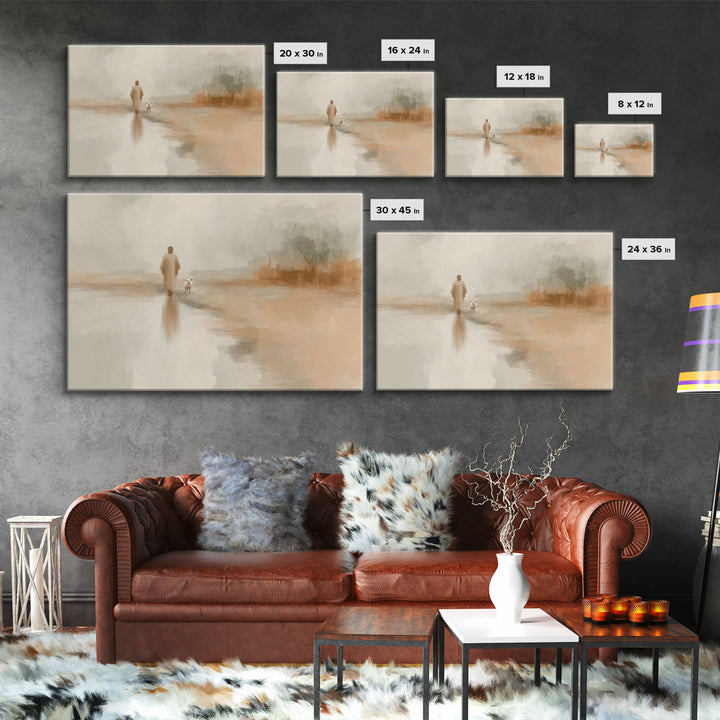Soft Dawn Walk - Framed Canvas Print - Christian Art Canvas - Jesus Painting - Christian Wall Art - Subtle Christian Art
