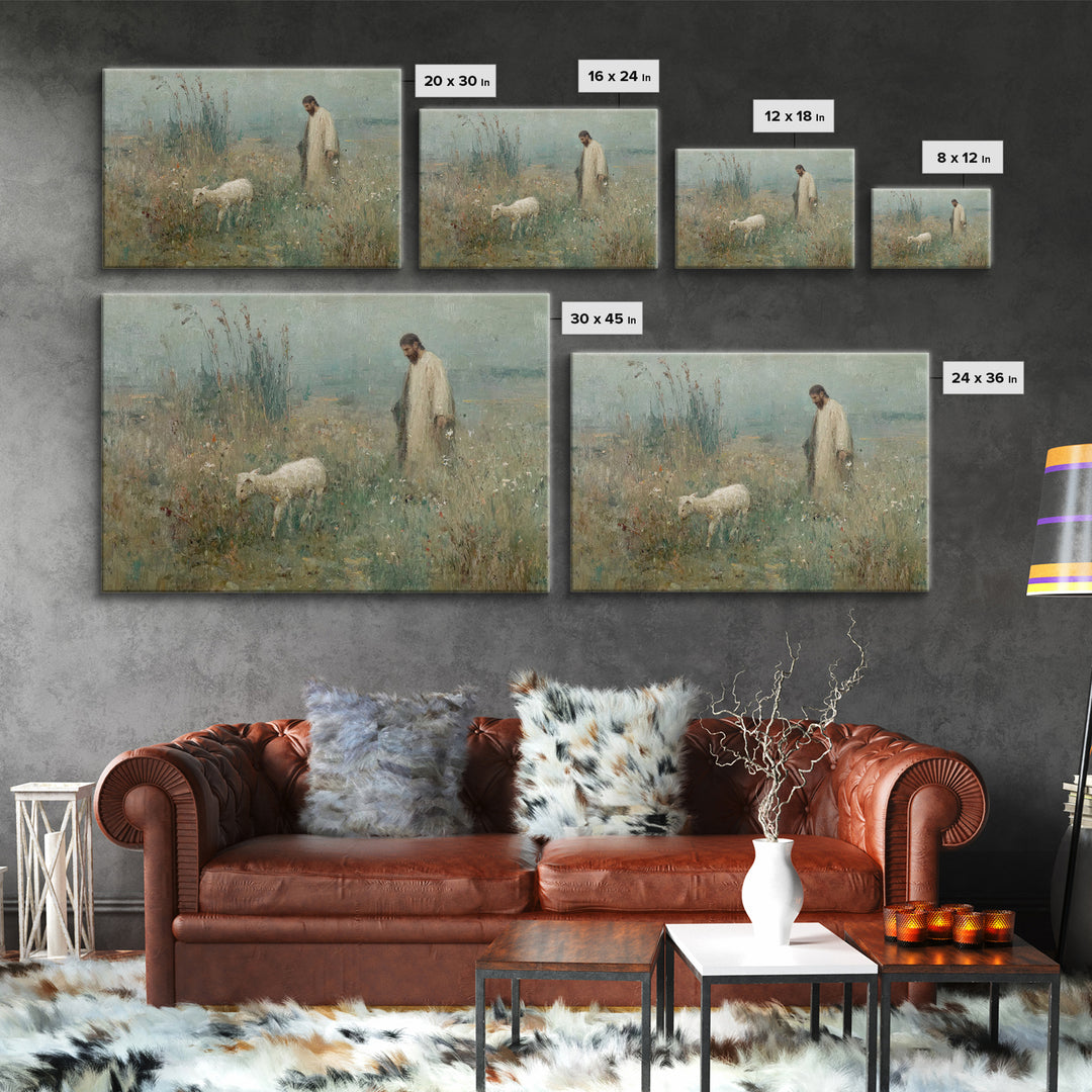 Guiding Lamb | Framed Canvas Print | Christian Art Canvas | Jesus Painting | Christian Wall Art | Christian Decoration | Christian Gift Ide