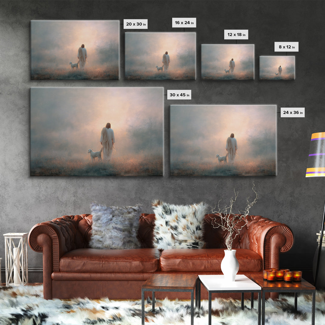 Quiet Shepherd Light, Framed Canvas Print, Christian Art Canvas, Moody Christian Art, Jesus Painting, Christian Wall Art, Subtle Christian