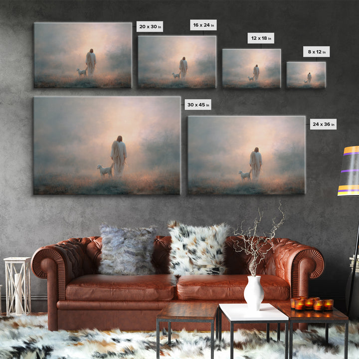 Quiet Shepherd Light, Framed Canvas Print, Christian Art Canvas, Moody Christian Art, Jesus Painting, Christian Wall Art, Subtle Christian