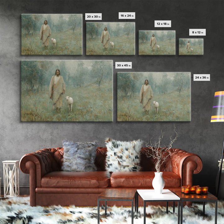 Pasture Serenity | Framed Canvas Print | Christian Wall Art | Jesus Painting | Christian Art Canvas | Vintage Christian Painting | Christia