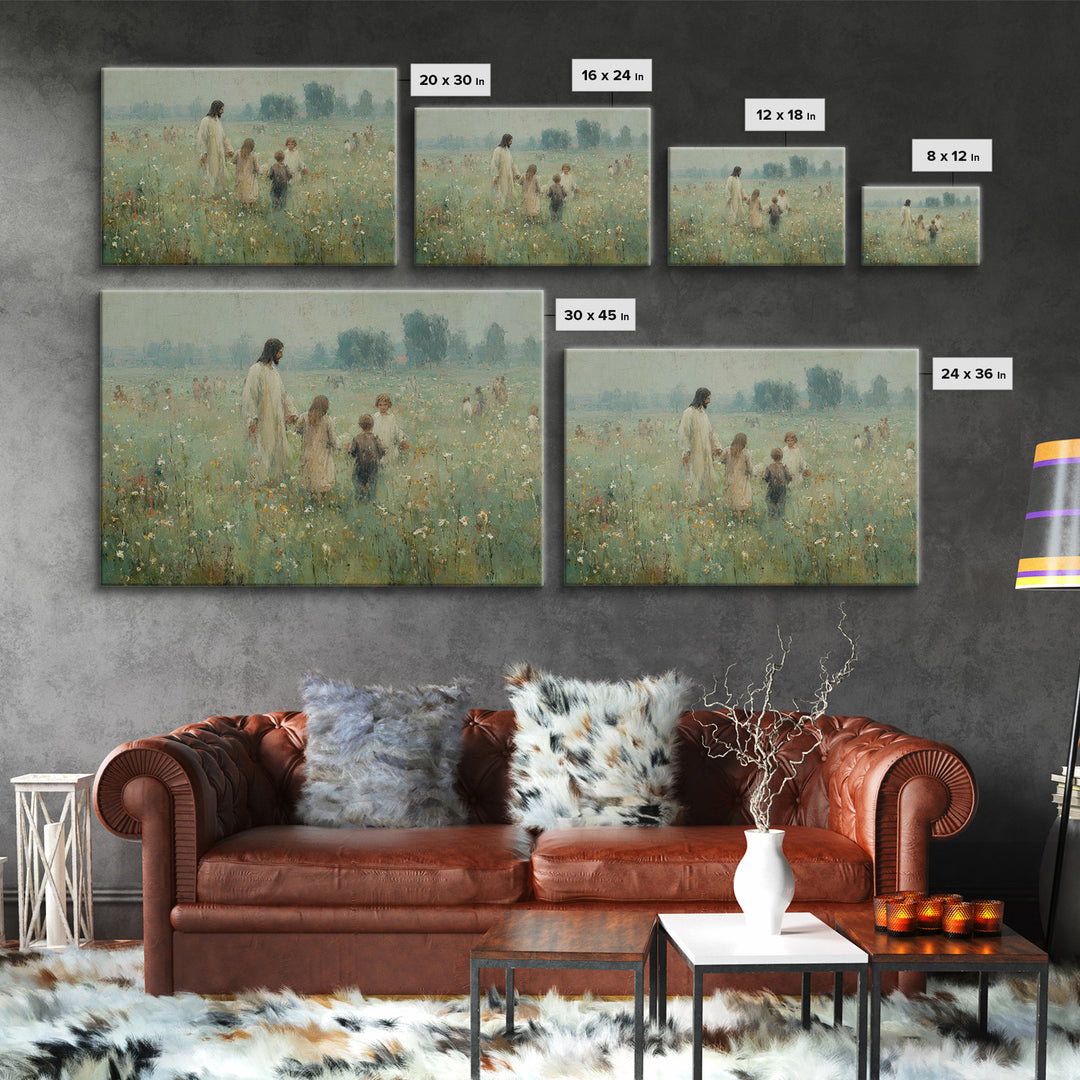 Field Of Blessings | Framed Canvas Print | Christian Art Canvas | Jesus Painting | Vintage Christian Art | Christian Wall Art | Christian A