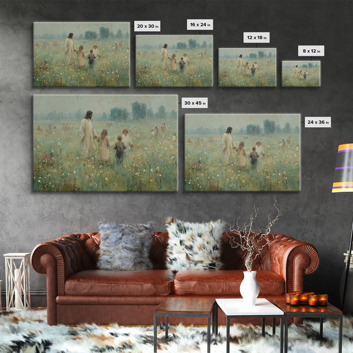 Field Of Blessings | Framed Canvas Print | Christian Art Canvas | Jesus Painting | Vintage Christian Art | Christian Wall Art | Christian A