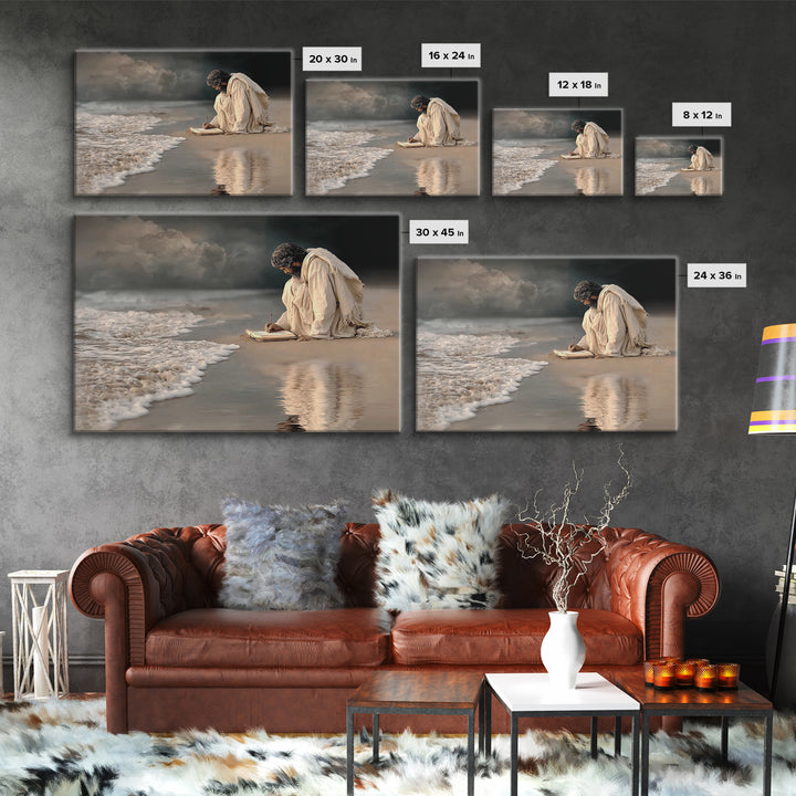 Waves Of Mercy, Framed Canvas Print, Christian Wall Art, Jesus Painting, Christian Art Canvas, Large Christian Art, Subtle Christian Art