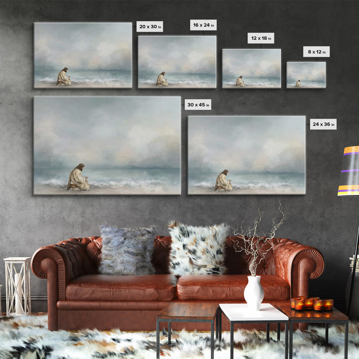 Quiet Sea Devotion, Framed Canvas Print, Christian Wall Art, Jesus Painting, Christian Art Canvas, Large Christian Art, Modern Christian Ar