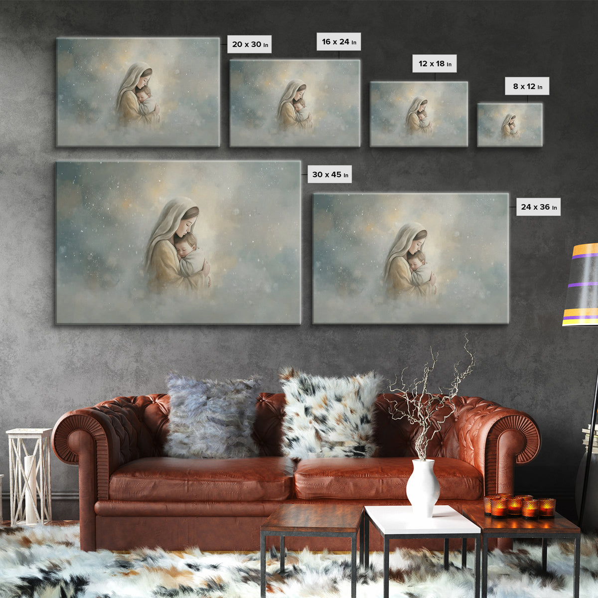 Heavenly Embrace | Framed Canvas Print | Christian Art Canvas | Christian Wall Art | Christian Art | Mary And Jesus Painting
