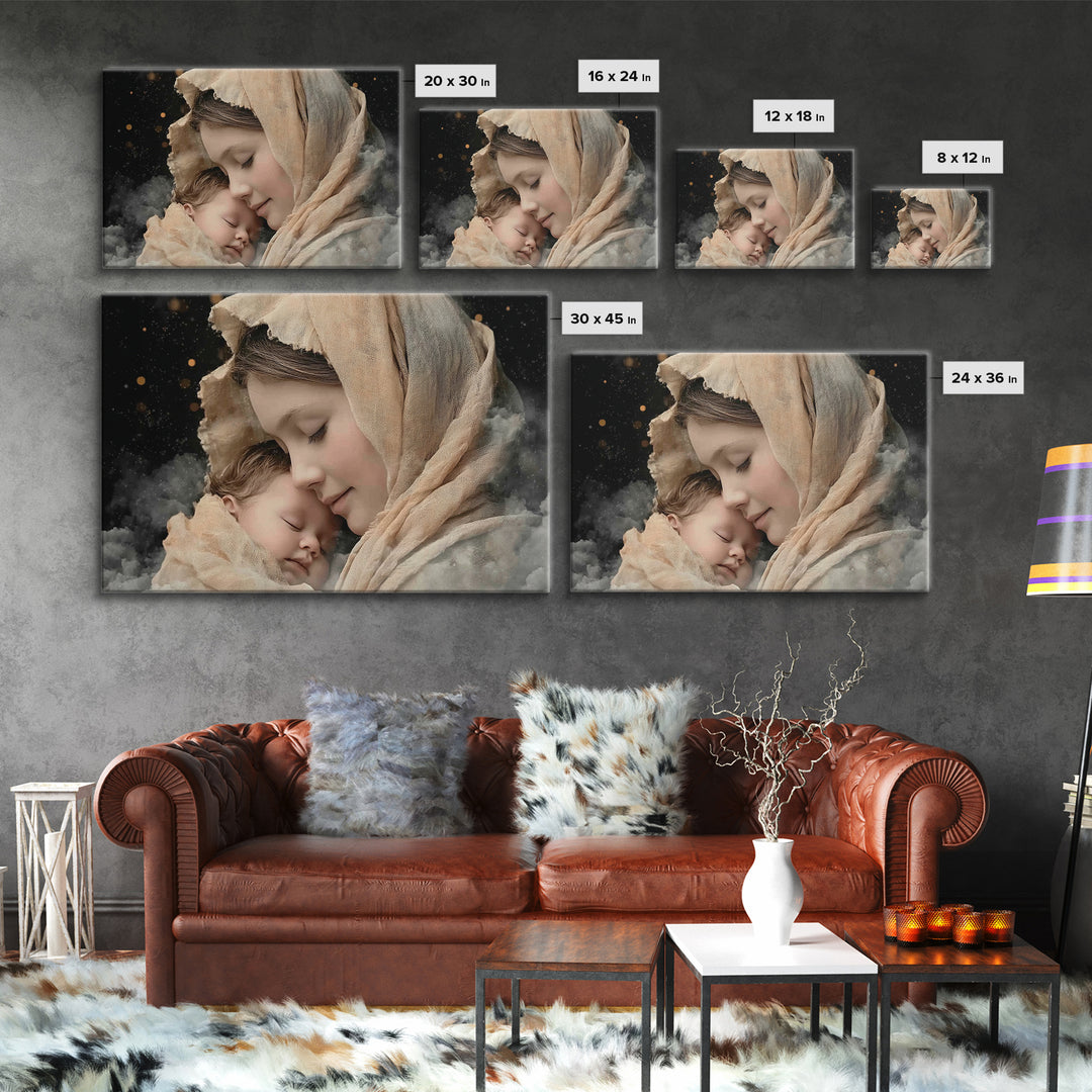 Divine Tenderness | Framed Canvas Print | Christian Art | Christian Art Canvas | Mary And Jesus Painting | Christian Wall Art