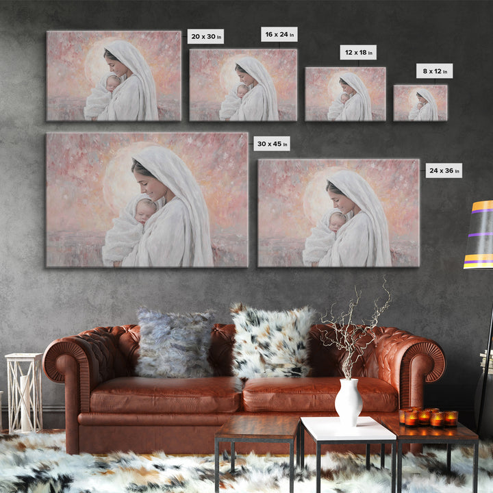 Radiant Dawn Grace | Framed Canvas Print | Christian Wall Art | Christian Art | Christian Art Canvas | Mary And Jesus Painting
