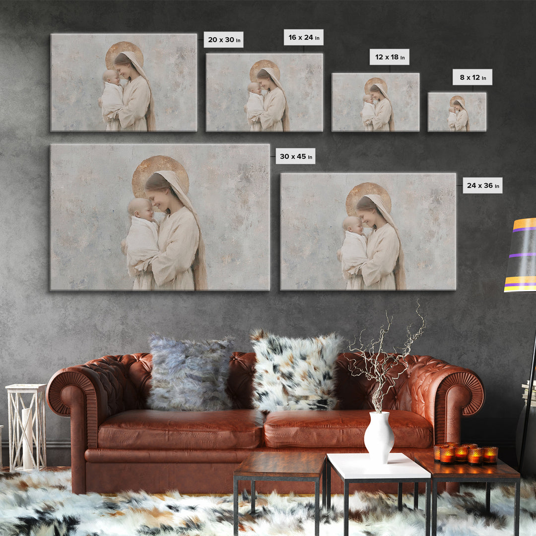 Blessed Light | Framed Canvas Print | Mary And Jesus Painting | Christian Wall Art | Christian Art | Christian Art Canvas
