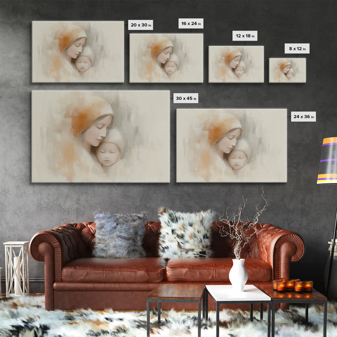 Serene Devotion | Framed Canvas Print | Christian Art | Mary And Jesus Painting | Christian Wall Art | Christian Art Canvas