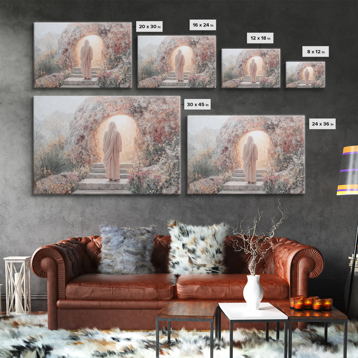Risen Dawn Path – Framed Canvas Print – Jesus Painting – Christian Wall Art – Christian Art Canvas – Christian Gift Ideas – Christian Decor