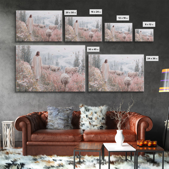 Meadow Shepherd – Framed Canvas Print – Christian Wall Art – Jesus Painting – Christian Art Canvas – Christian Gift – Modern Christian Art