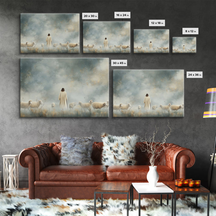 Heavenly Shepherd Light – Framed Canvas Print – Christian Wall Art – Jesus Painting – Christian Art Canvas – Modern Christian Art – Christi
