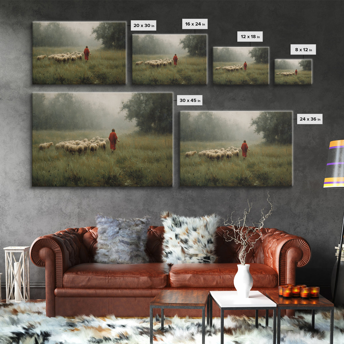 Crimson Pasture Guide, Framed Canvas Print, Christian Art Canvas, Christian Wall Art, Jesus Painting, Christian Gift Ideas, Subtle Christia