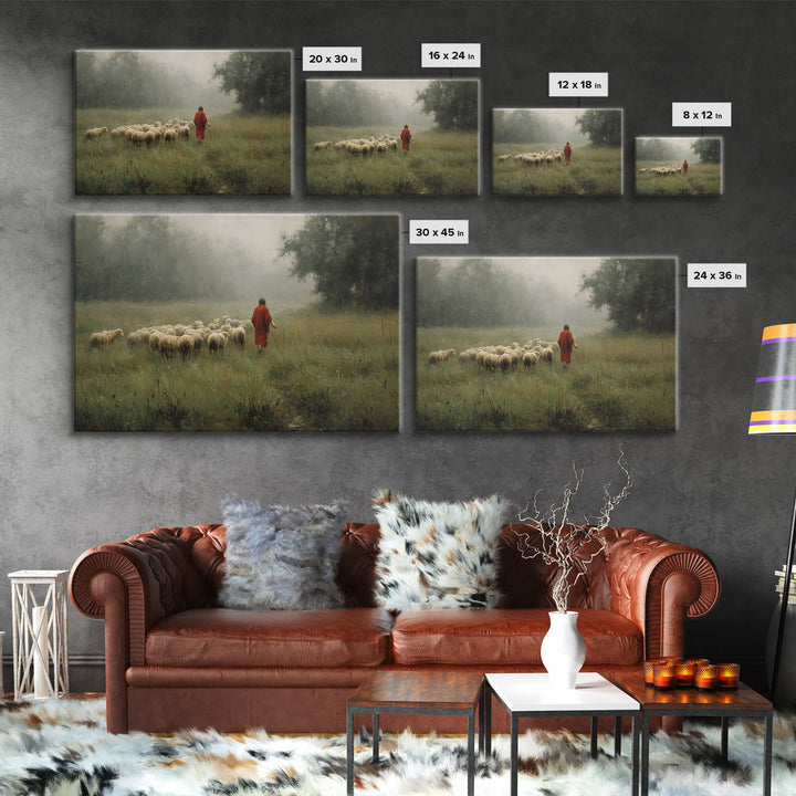 Crimson Pasture Guide, Framed Canvas Print, Christian Art Canvas, Christian Wall Art, Jesus Painting, Christian Gift Ideas, Subtle Christia