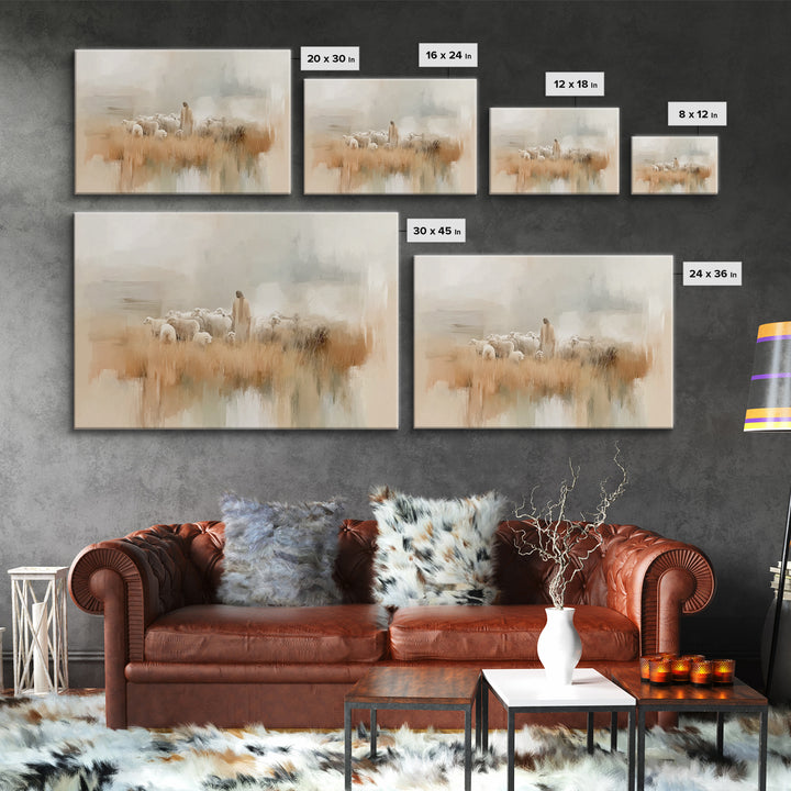 Waterside Shepherd, Framed Canvas Print, Christian Wall Art, Christian Art Canvas, Jesus Painting, Modern Christian Art, Christian Gift Ide