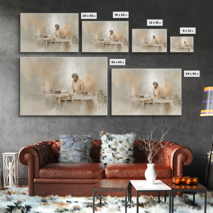 Humble Workshop, Framed Canvas Print, Christian Art Canvas, Jesus Painting, Subtle Christian Art, Christian Wall Art, Christian Gift Ideas