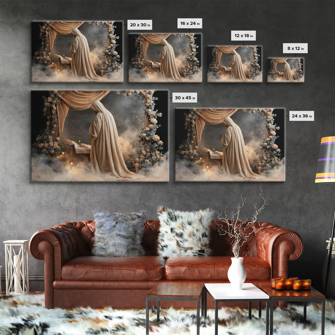 Holy Nativity – Framed Canvas Print – Christian Christmas Art – Christian Wall Art – Jesus Painting – Christian Art Canvas – Christmas Art