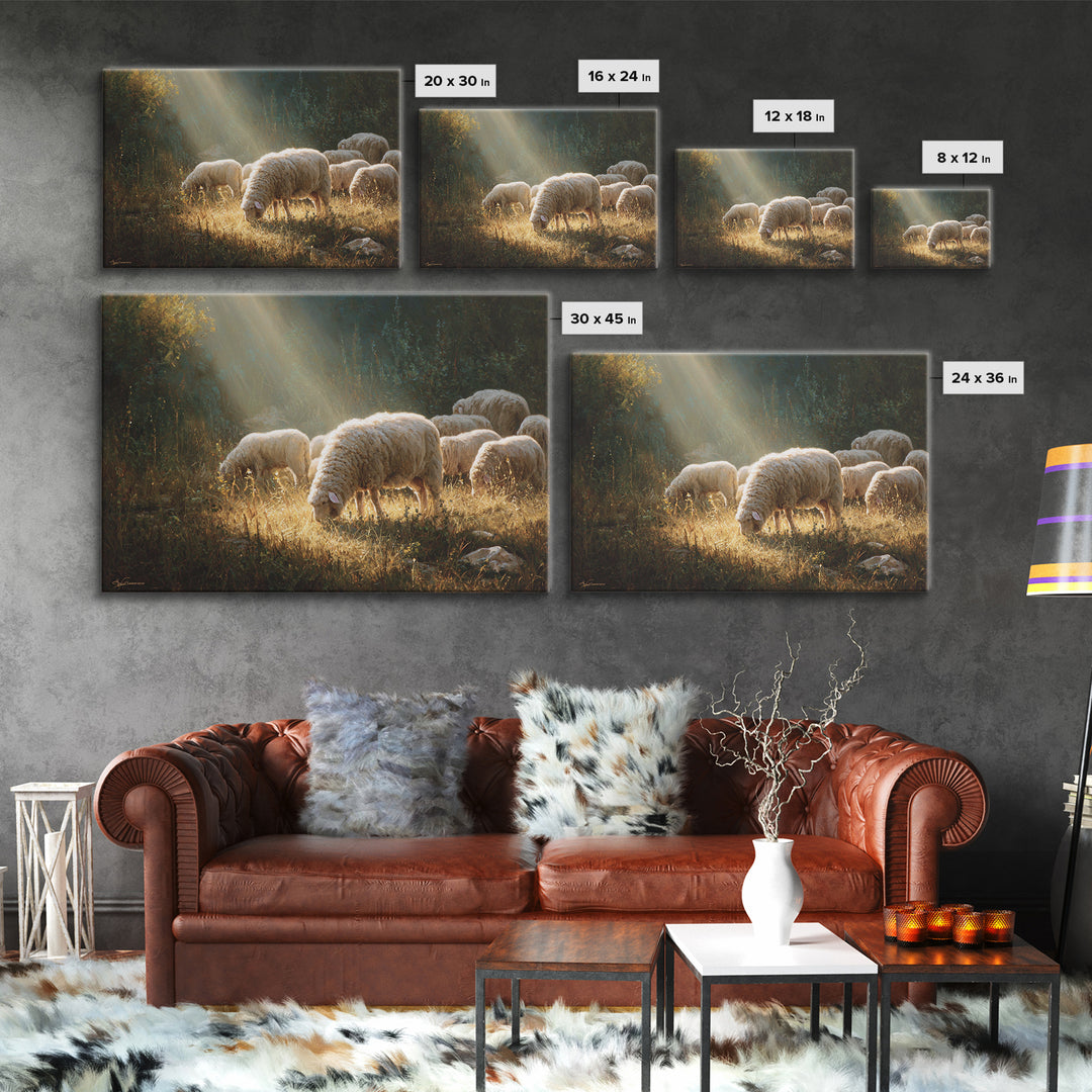 Sunlit Meadow Peace – Framed Canvas Print – Christian Art Canvas – Christian Wall Art – Christian Painting – Christian Gift – Christmas Art