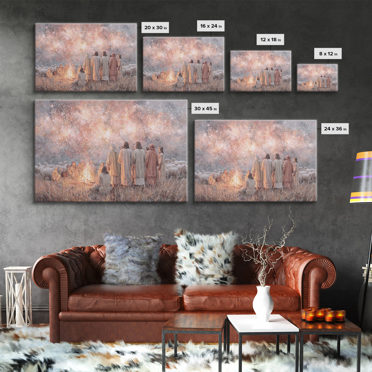 Celestial Gathering Light, Framed Canvas Print, Christian Wall Art, Christian Art Canvas, Christian Christmas Art, Jesus Painting, Modern C