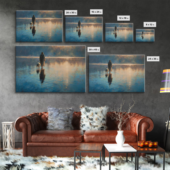 Still Waters Walk | Framed Canvas Print | Jesus Painting | Christian Art Work | Modern Christian Painting | Christian Art Gift | Christmas