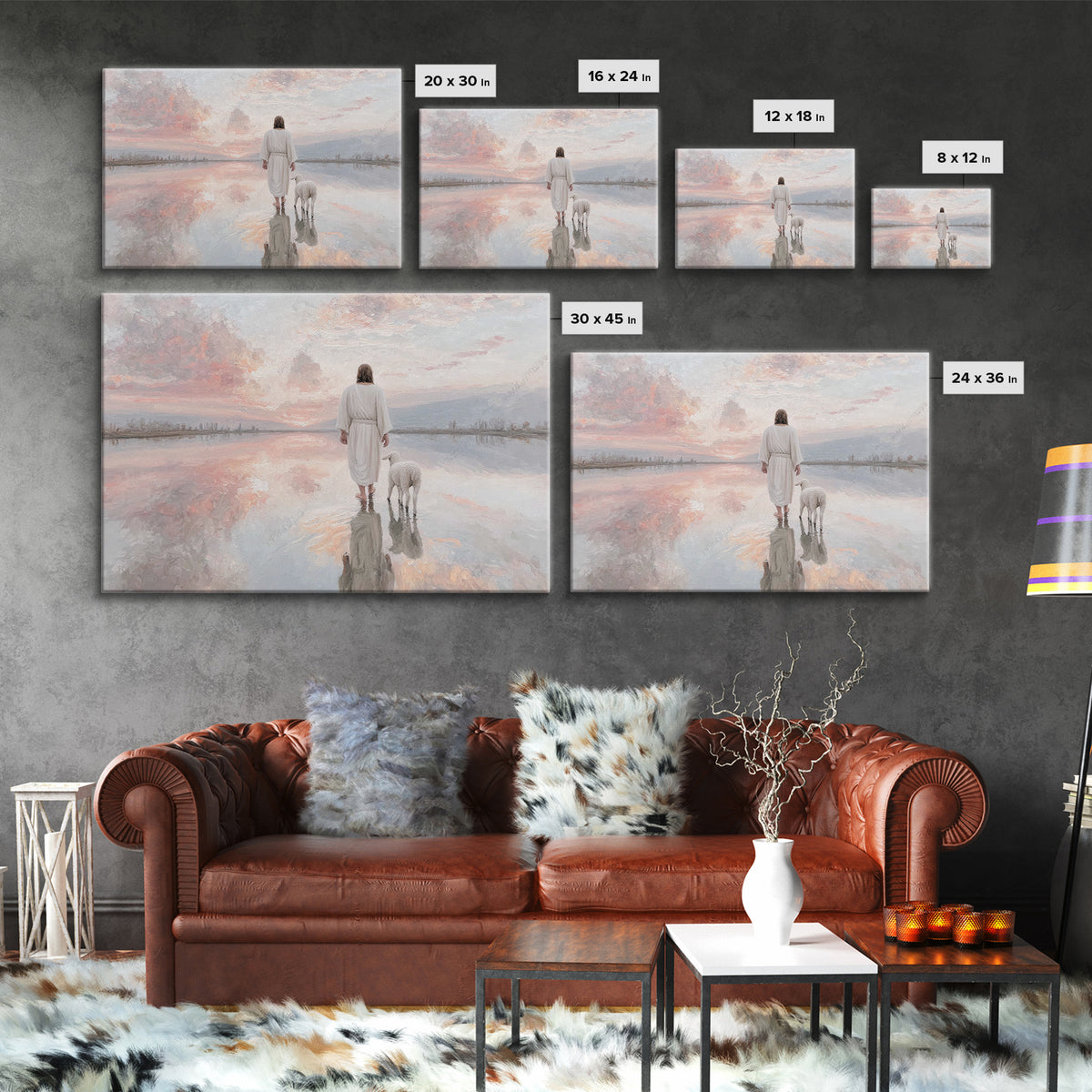 Heaven’s Reflection, Framed Canvas Print, Christian Art Canvas, Large Jesus Painting, Christian Decor For Home, White Christmas Art, Modern