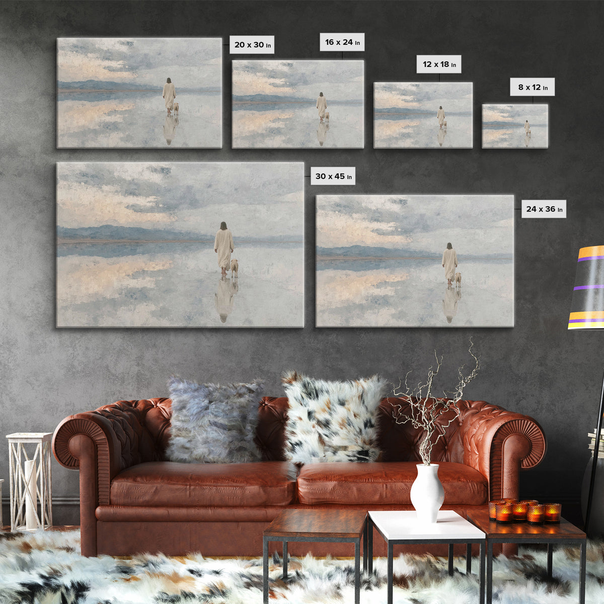Cloudlit Shepherd – Framed Canvas Print – Jesus Painting – Christian Art Prints – Christian Christmas Decor – Christian Wall Art – Moody Ch