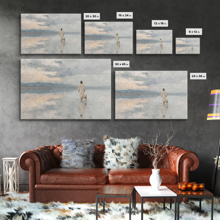 Cloudlit Shepherd – Framed Canvas Print – Jesus Painting – Christian Art Prints – Christian Christmas Decor – Christian Wall Art – Moody Ch
