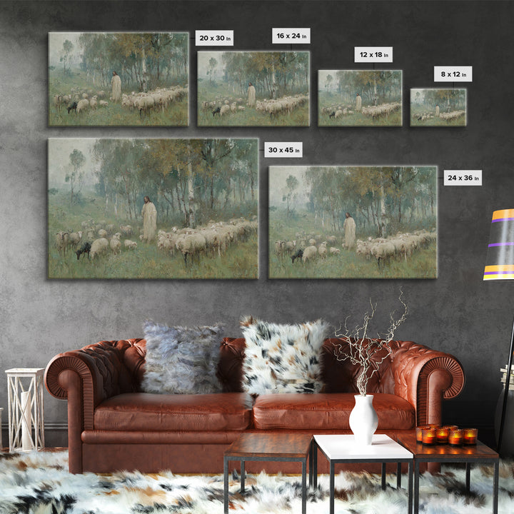 Grace In The Meadow | Framed Canvas Print | Christian Art Print | Jesus Painting | Christian Wall Art | Large Christian Art | Christian Art