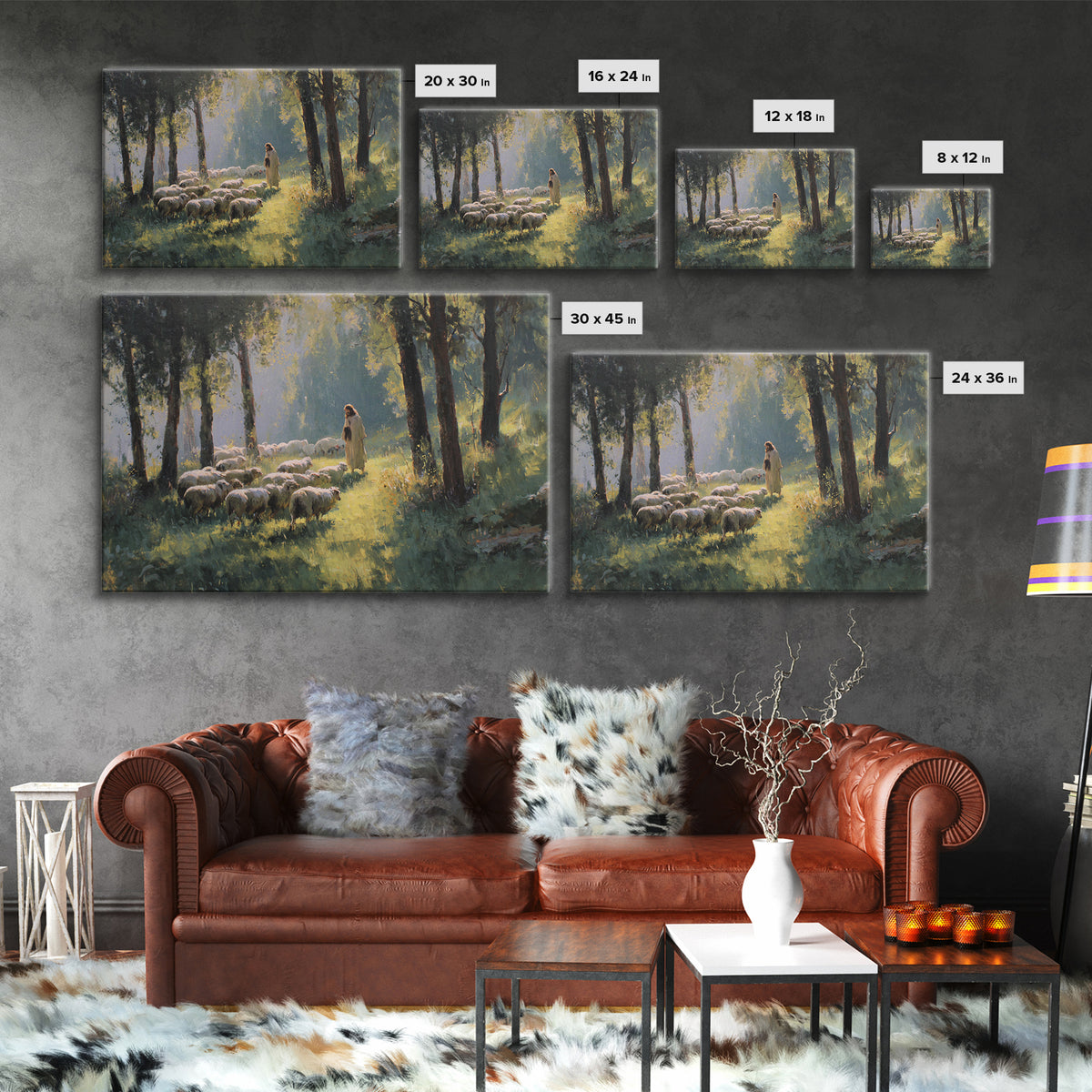 Morning Pastures Light, Framed Canvas Print, Jesus Painting, Christian Art Canvas, Christian Wall Art, Modern Christian Painting, Christian